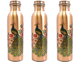 vedanshstore Vedand Leak Proof Peacock Printed Copper Water Bottle for Office Yoga and Gym 1000 ml Copper Bottle