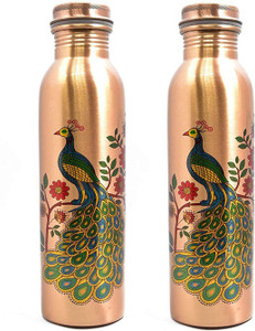 vedanshstore 100% Copper Water Bottle Leak Proof and Peacock design combo 1000 ml Copper Bottle