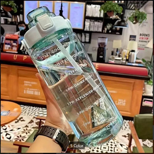 prayati LargeCapacity Water Bottle Motivational travel bisycle gym home Straw trasparent 2000 ml