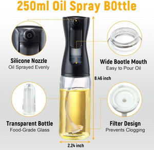 GAURINANDAN Advanced Glass OIL Spray Bottle for Cooking,Salads,BBQs,Baking,Frying,AIR Fryer. 200 ml Glass Spray Bottle
