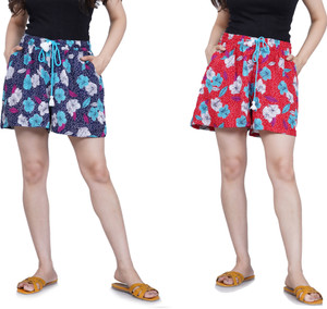 Hariyali Printed Women Blue, Pink Hotpants