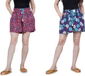 Hariyali Printed Women Blue, Pink Hotpants
