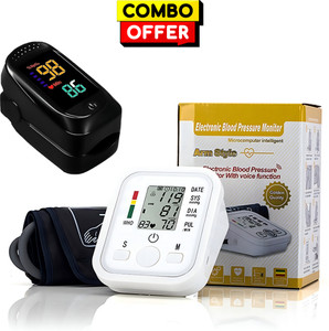 OYD BP Monitor Combo Pack with Bright LED Screen and Oximeter with voice feature and 3 colour back light Bp Monitor