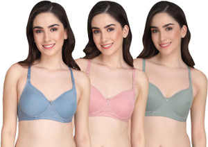 Meile Women Cotton Lightly padded Wire Free Seamless Bra Pack of 3 Women Everyday Lightly Padded Bra
