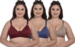 Bilqis Pack of 3 Women Everyday Non Padded Bra (Multicolor) Women Full Coverage Non Padded Bra