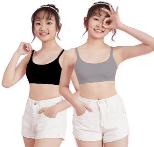 BRAAFEE 2_SLIP_BG Girls Non Padded Thin Strap Bra for Girls Non-Wired Gym Workout Girls Training/Beginners Non Padded Bra