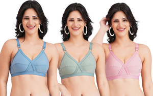 Skin Beauty Women's Cotton Non Padded Full Coverage Bra with Adjustable Straps Pack of 3 Women Everyday Non Padded Bra