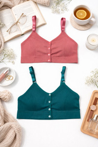 FLIQA Cotton Front Open Bra for Women Daily Use Padded, Non-Wired Women Bralette Lightly Padded Bra