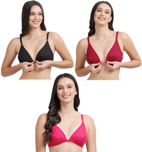KOISA front open bra front closure bra pack of 3 pcs Women Plunge Non Padded Bra
