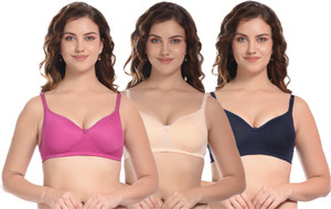 Xcare Pack of 3 Women Non Padded Bra (multicolour) Women T-Shirt Non Padded Bra