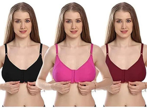 Feni Enterprise Women Cotton Full Coverage Non-Padded Front OpenBra (Pack of 3) Women Full Coverage Non Padded Bra