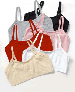 BRAAFEE Pack of 6 Girls Non Padded stretchable High Coverage Uniform Bra (Multicolor) Girls Training/Beginners Non Padded Bra