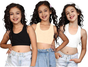BRAAFEE Pack of 3 Girls Non Padded fully stretchable High Coverage Bra (Multicolor) Girls Training/Beginners Non Padded Bra