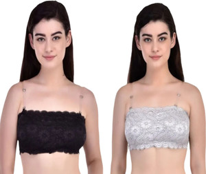 Restore Fashion LuxeLace FloralCharm Grey Bralette with Invisible Straps Women Push-up Lightly Padded Bra