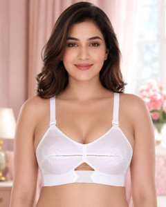 SONA Women Moving Cotton Strap White Full Cup Plus Size Pointed Cotton Bra Women Full Coverage Non Padded Bra