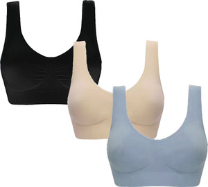 BRAAFEE Pack of 3 Girls Stretchable Air Cotton sports non padded seamless sports gym bra Women Sports Non Padded Bra