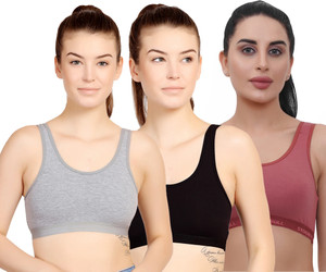 STOGBULL Cotton Lycra Sports Bra combo pack of 3 for Gym Yoga Exercise Running Workout Women Sports Non Padded Bra