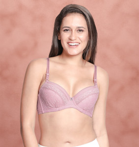 Susie Susie Demi-Coverage Underwired Full Lace Bridal Balconette Padded Bra -Pink Women Balconette Lightly Padded Bra