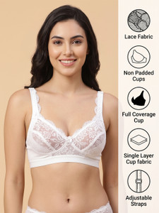 Floret Floret Lace Bra Non Padded & Wire Free With Full Coverage Net Bralette Women Full Coverage Non Padded Bra