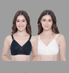 GelxmoNet Pack of 2 Women Full Coverage Non Padded Bra , Beige, Black Women Everyday Non Padded Bra