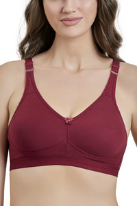 Maroon MAROON Maroon Cotton Blend Non Padded Women's Set of 1 Full Coverage Bra Women T-Shirt Non Padded Bra