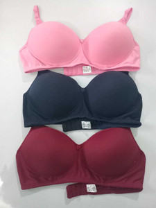 Four Plus Fashion Women's Cotton Padded Full Coverage Bra with Adjustable Straps Combo Pack of 3 Women T-Shirt Lightly Padded Bra