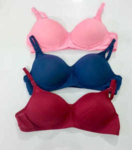 FK FASHION Women's Cotton Padded Full Coverage Bra with Adjustable Straps Combo Pack of 3 Women T-Shirt Lightly Padded Bra