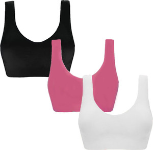BRAAFEE Pack of 3 Girls Stretchable Air Cotton sports non padded seamless sports gym bra Women Sports Non Padded Bra