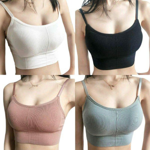 TYMONT Women Cotton Padded Wire Free Longline Sports Bra Cami Tank Top Pack of 2 Women Cami Bra Lightly Padded Bra