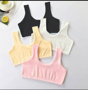 BRAAFEE Pack of 4 (B W C baby) Girls Stretchable Cotton sleep non padded sports gym bra Women Sports Non Padded Bra