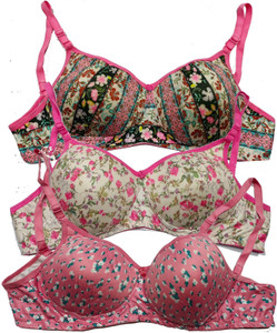 Narsingha Dreams Women's Cotton Blend Lightly Padded Wirefree Printed Bra Combo Women Full Coverage Lightly Padded Bra