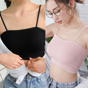 Adgaon Women's Ribbed Knit Seamless Spaghetti Strap Crop Tube Camisole Bralette Top Women Bralette Non Padded Bra