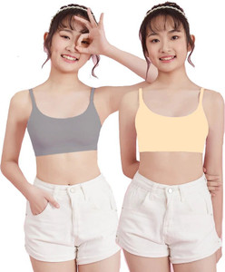 BRAAFEE 2_SLIP_CG Girls Non Padded Thin Strap Bra for Girls Non-Wired Gym Workout Girls Training/Beginners Non Padded Bra