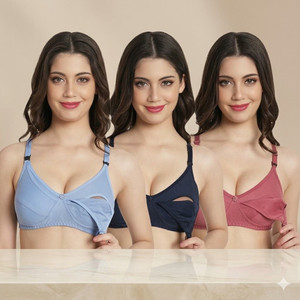 Ornatrope fashion Ornatrope Women Non-Padded Cotton Maternity Nursing Bra (Pack of 3) Women Full Coverage Non Padded Bra