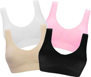MEEMBOOLI Air Sports Bra Pack of 4 Girls Sports Non Padded Bra