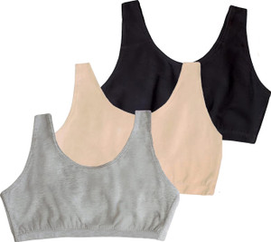 BRAAFEE Pack of 3 Girls Stretchable Cotton Air sports non padded sports gym bra Women Sports Non Padded Bra