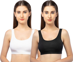 BRAAFEE Pack of 2 [ BL,W] Cotton Lycra Sports Bra Combo Gym Yoga Exercise Workout Women Sports Non Padded Bra