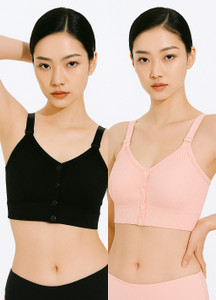 FLIQA Cotton Breastfeeding Nursing Wireless Bra Seamless Front Open Padded Bra Women Maternity/Nursing Lightly Padded Bra