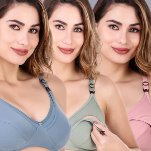 FAZIRA Pack of 3 Women Maternity/Nursing Non Padded Bra (Multicolor) Women Maternity/Nursing Non Padded Bra