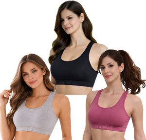 STOGBULL Cotton Lycra Sports Bra combo pack of 3 for Gym Yoga Exercise Running Workout Women Sports Non Padded Bra