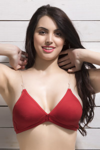 Clovia Cotton Non Padded Wirefree Demi Cup Bra With Detachable Transparent Straps - Red Women Everyday Non Padded Bra