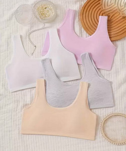 BRAAFEE Pack of 4 Girls Non Padded fully stretchable High Coverage Bra (Multicolor) Girls Sports Non Padded Bra