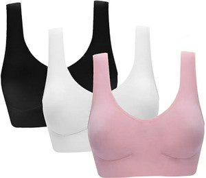 BRAAFEE Pack of 3 Girls Stretchable Cotton Air sports non padded sports gym bra Women Sports Non Padded Bra