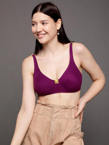 Clovia Cotton Non-Wired Non-Padded Everyday Bra In Purple With Demi Cups Women Everyday Non Padded Bra