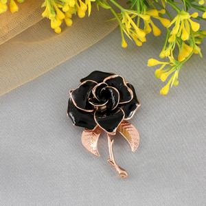 Jewelgenics Gold-Plated Queen Black Rose Flower Valentine's Day Pin Brooch Brooch