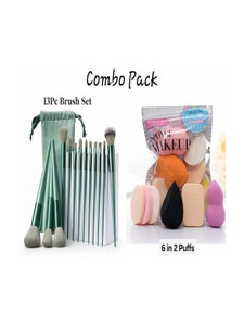 oceara Professional Makeup Combo – 13 Brushes & 6 Blender Puffs