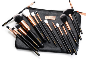 मिनारा Makeup Brush Applicator Set of 15 with Premium Leather Pouch