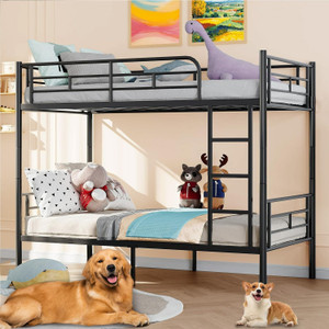 IRONIC HOUSE Twin Over Full Metal Bunk Bed Heavy Duty Bed Frame with Safety Guard Rail,Ladder Metal Bunk Bed