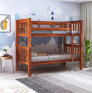 WOODSTAGE Sheesham Wood Bunk Bed Without Storage Twin Over Bed with Ladder (Honey Finish) Solid Wood Bunk Bed