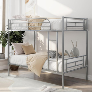 IRONIC HOUSE Twin Over Full Metal Bunk Bed Heavy Duty Bed Frame with Safety Guard Rail,Ladder Metal Bunk Bed